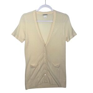J Crew 100% Cashmere Short Sleeve V Neck Cardigan Sweater Cream M